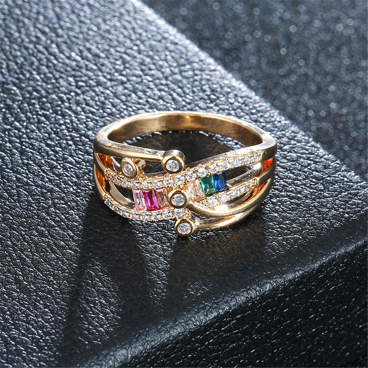 Cubic Zirconia & Rainbow Crystal Rattan Ring - Image 11