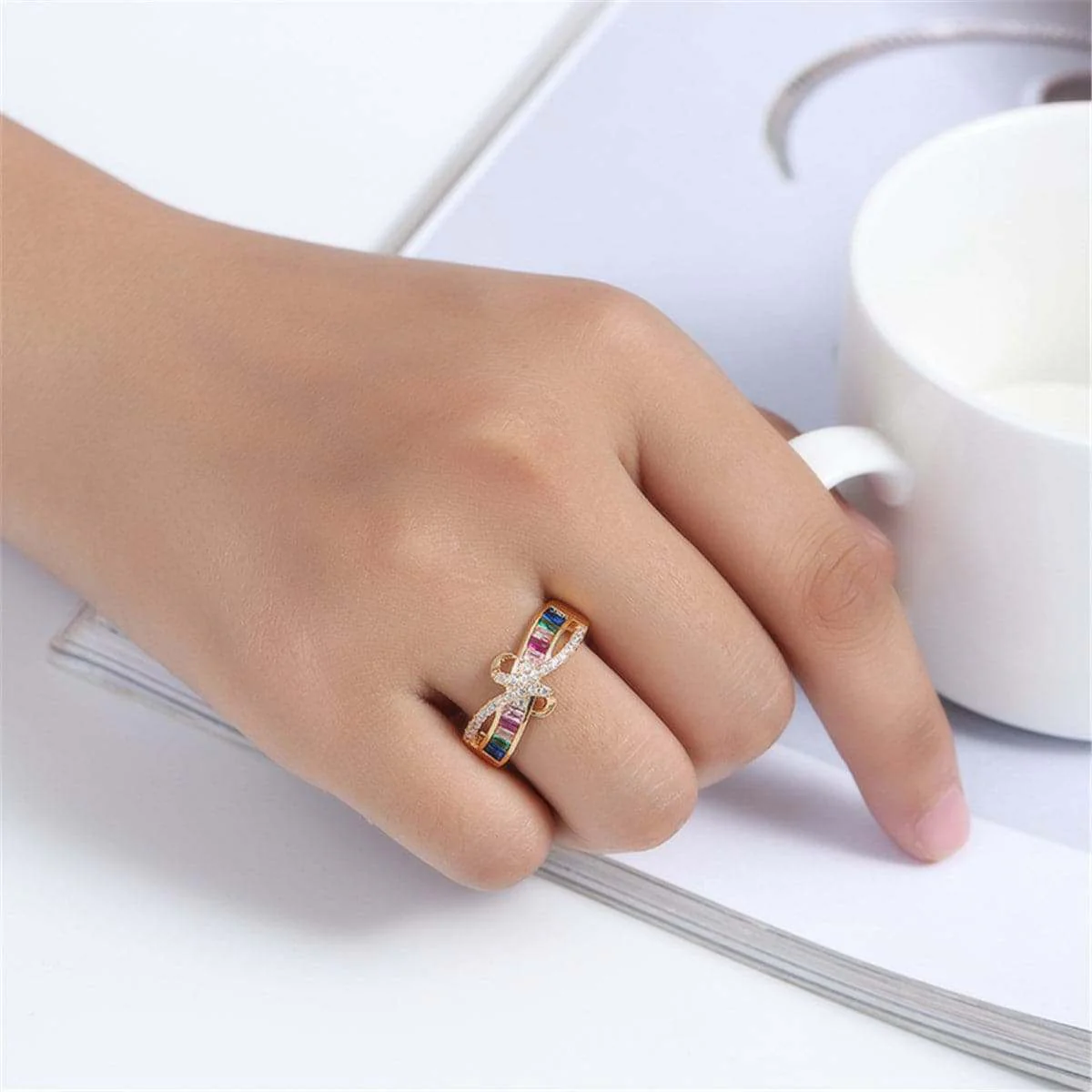 Cubic Zirconia & Rainbow Crystal Rattan Ring - Image 8