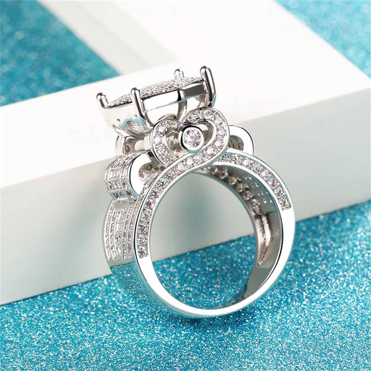 Cubic Zirconia & Silvertone Heart Ring - Image 2
