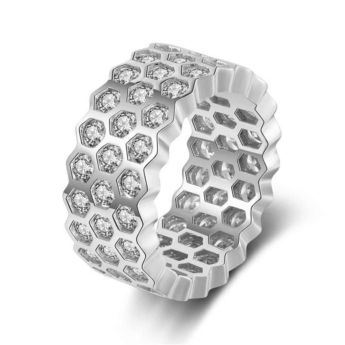 Cubic Zirconia & Silvertone Honeycomb Band - Image 3