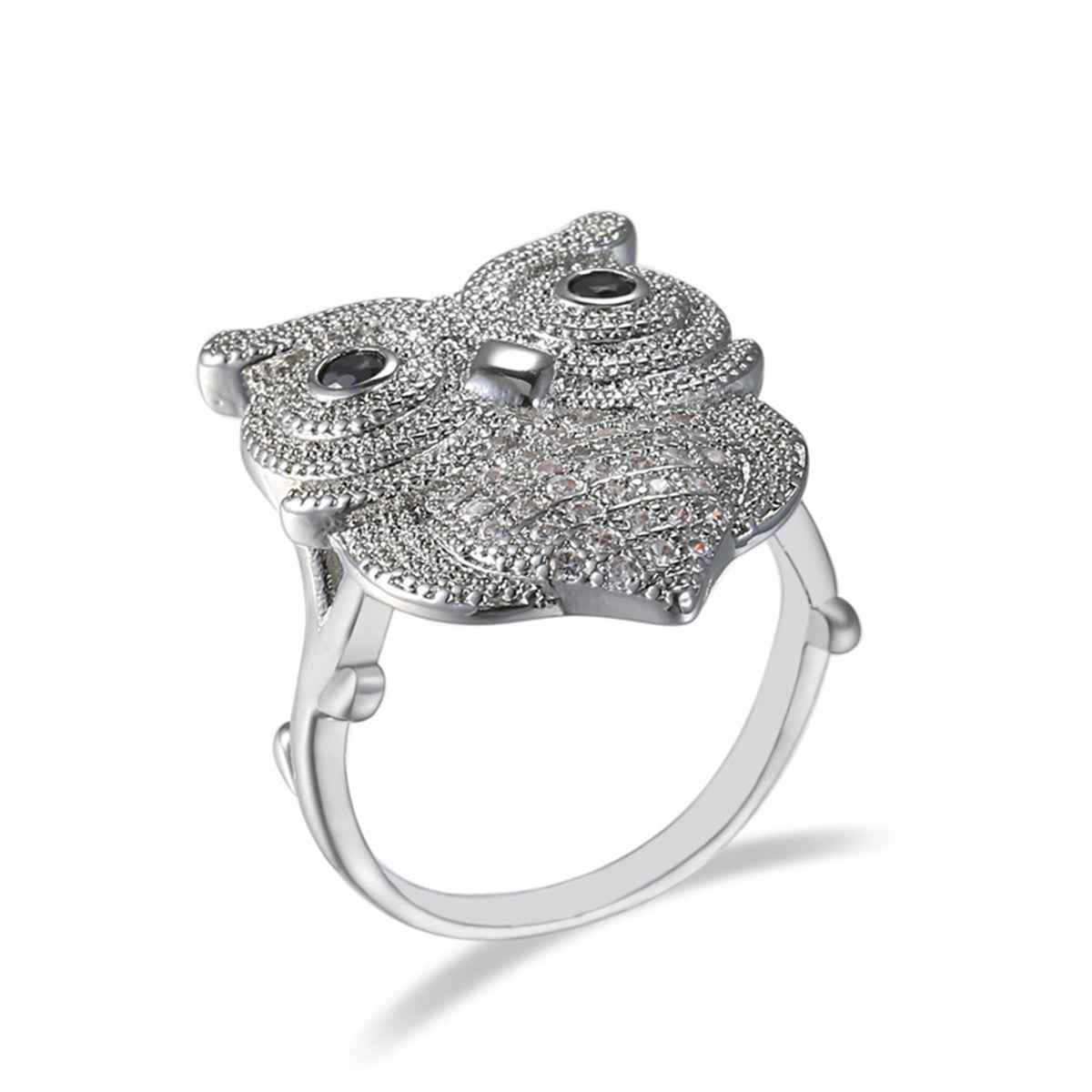 Cubic Zirconia & Silvertone Owl Ring - Image 4