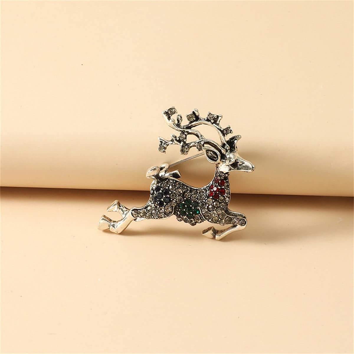 Cubic Zirconia & Silvertone Reindeer Brooch - Image 6