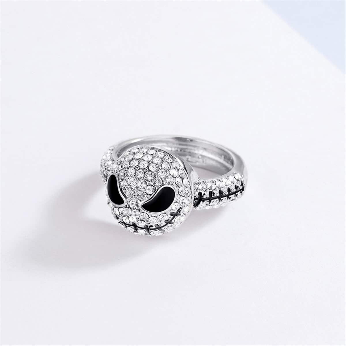 Cubic Zirconia & Silvertone Skull Band Ring - Image 3