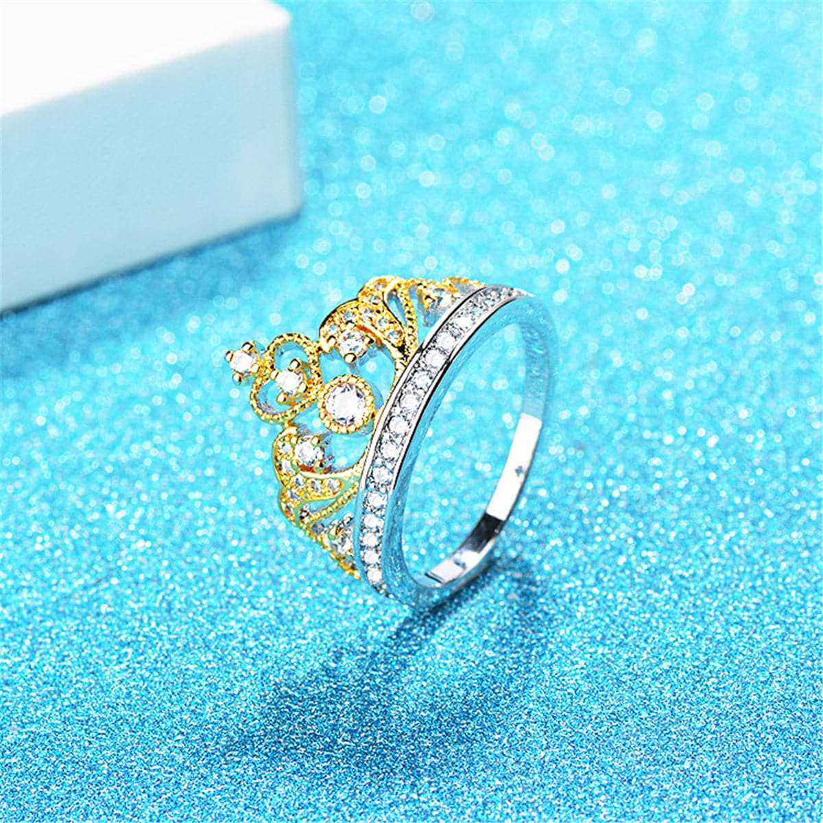 Cubic Zirconia & Two-Tone Crown Band Ring - Image 12