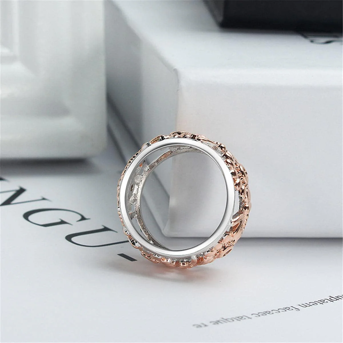 Cubic Zirconia & Two-Tone Sunflower Band Ring - Image 15