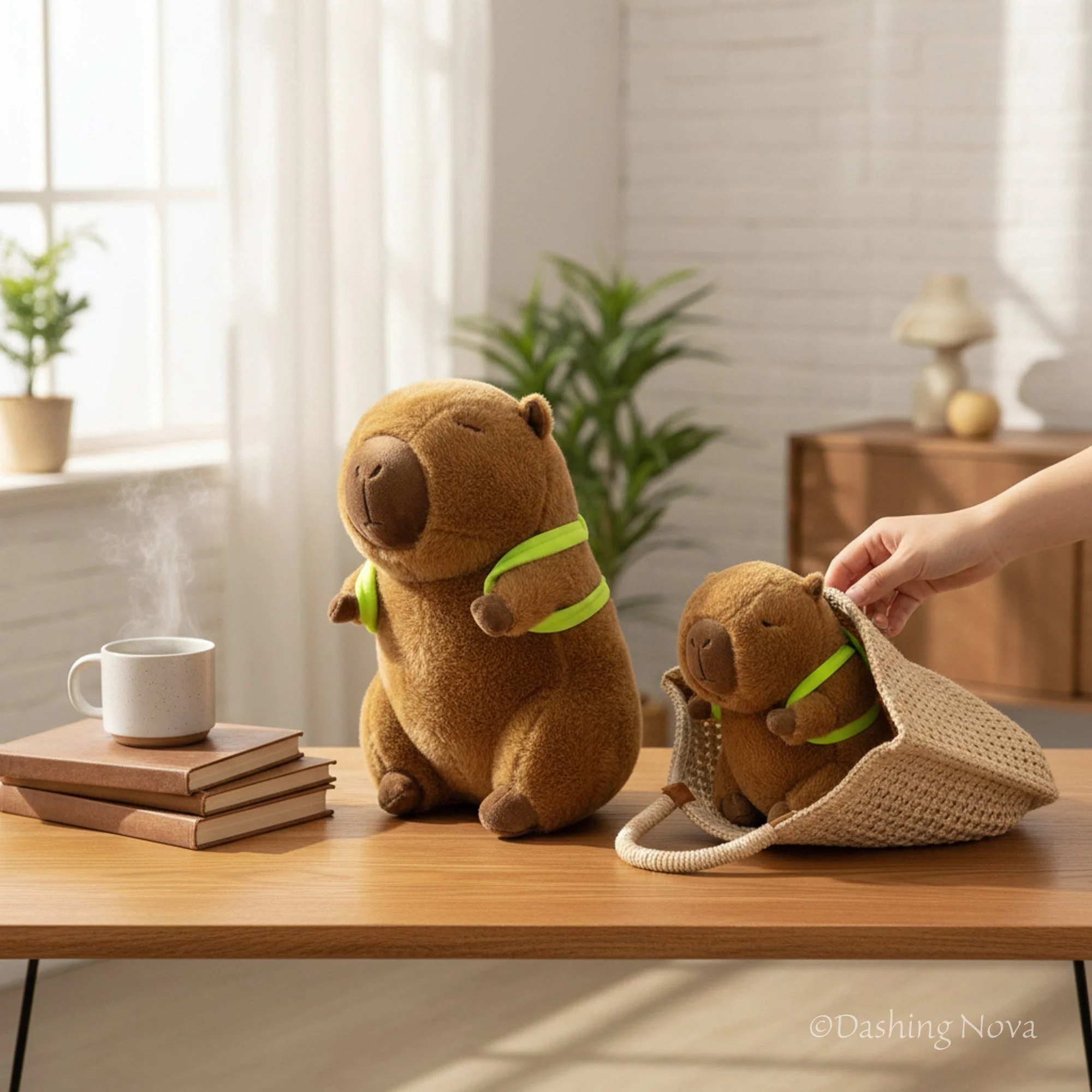 Cuddly Capybara Stuffed Animal with Playful Turtle Backpack - Image 9