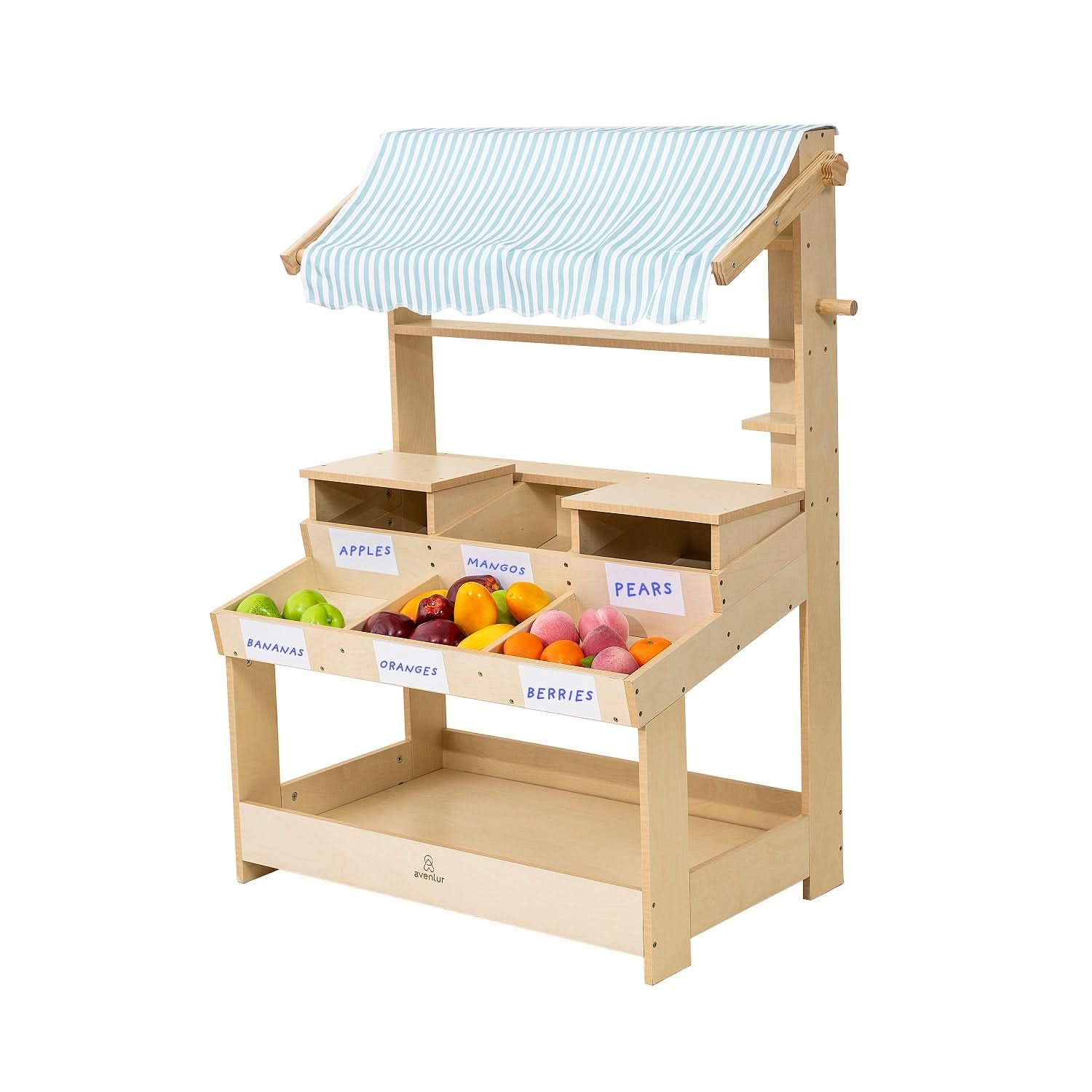 Cypress Wooden Market Stand – Pretend Play Shop for Kids with Storage - Image 12