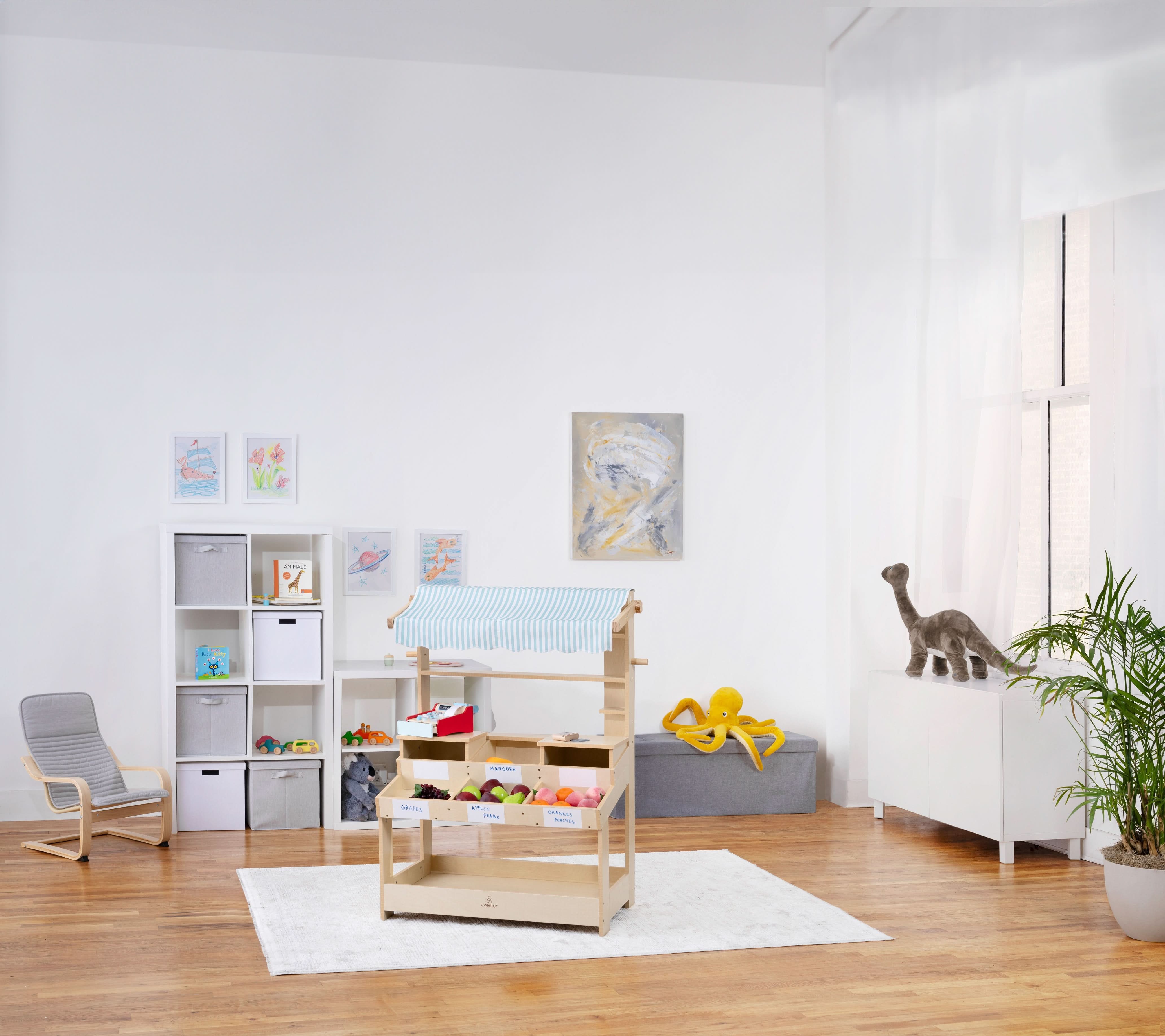 Cypress Wooden Market Stand – Pretend Play Shop for Kids with Storage - Image 14