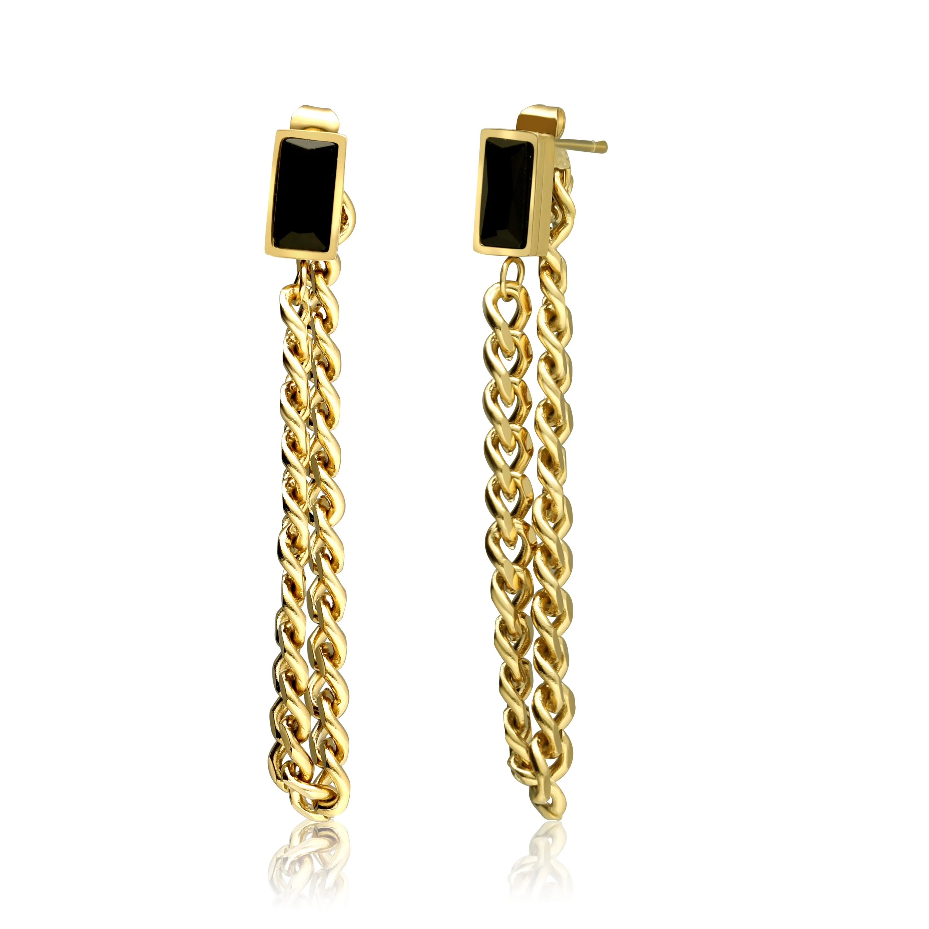 Dangle Chain Earrings with Cubic Zirconia Emerald and Gift Pouch - Image 5