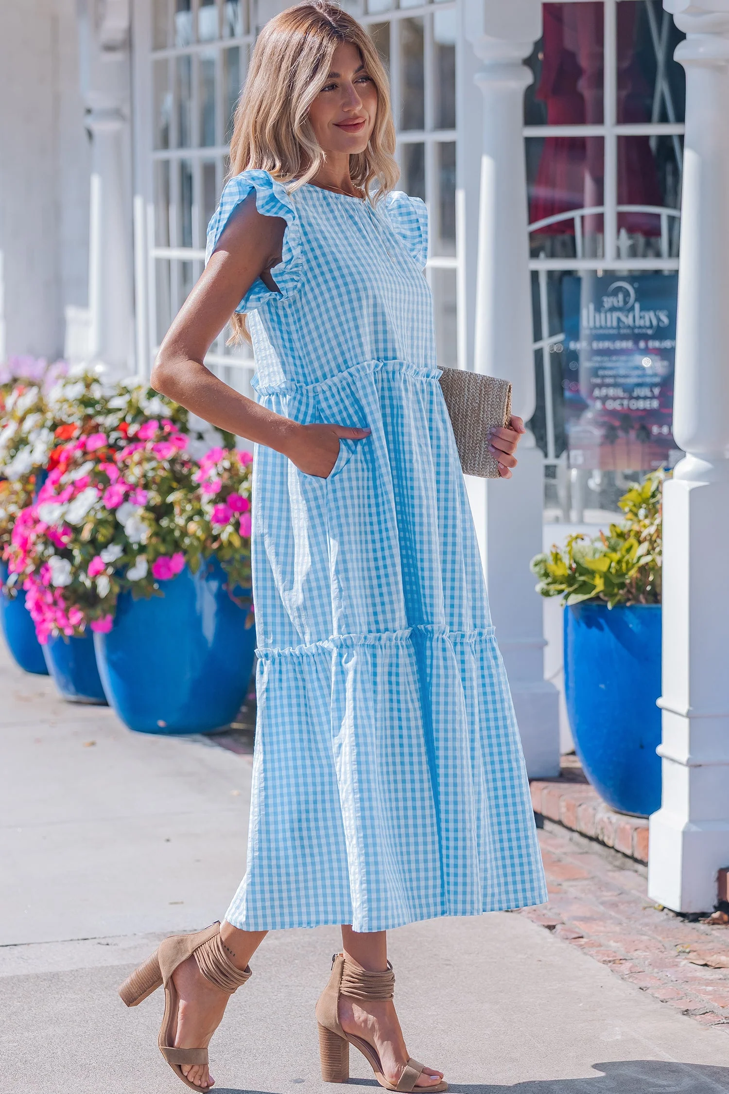 Threaded Pear Deborah Sleeve Gingham Maxi Dress - Image 4