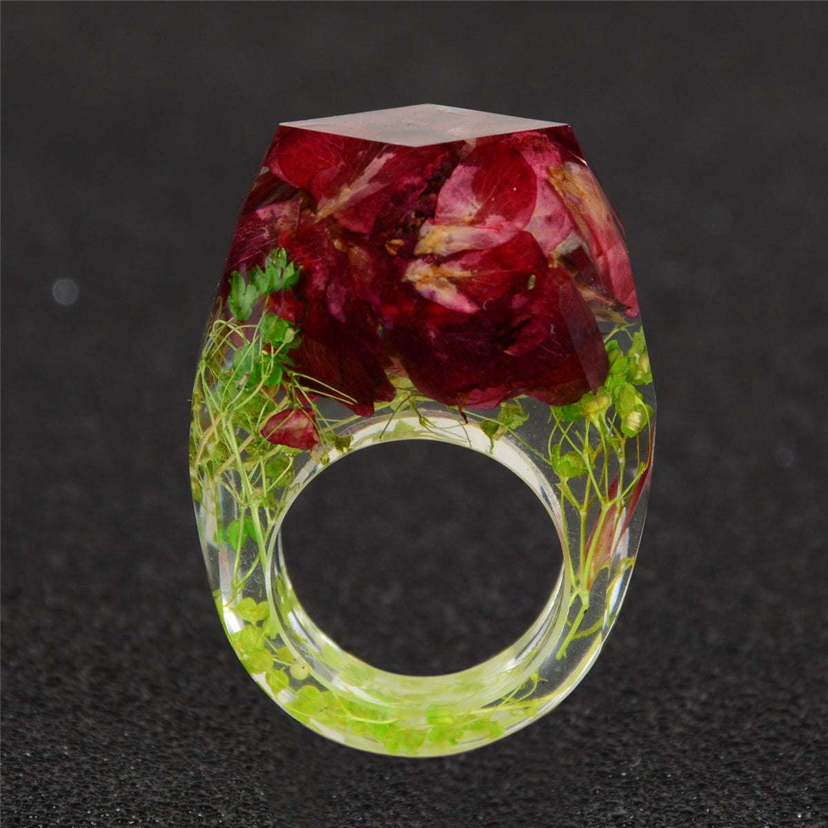Deep Red & Green Dried Flower Ring - Image 3