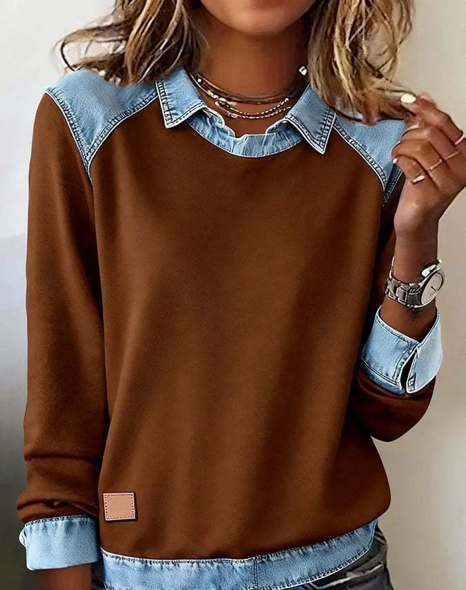 Denim Collar Patchwork Pullover Knitwear Top – Women’s Street Style - Image 5
