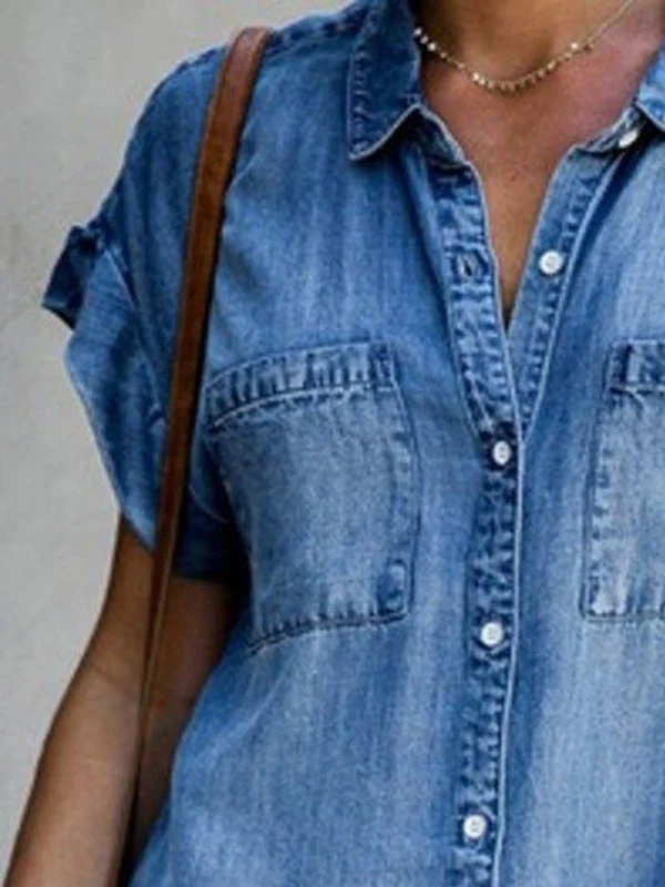 Denim Midi Dress – Short Sleeve Square Neck Slim Fit Street Style - Image 5
