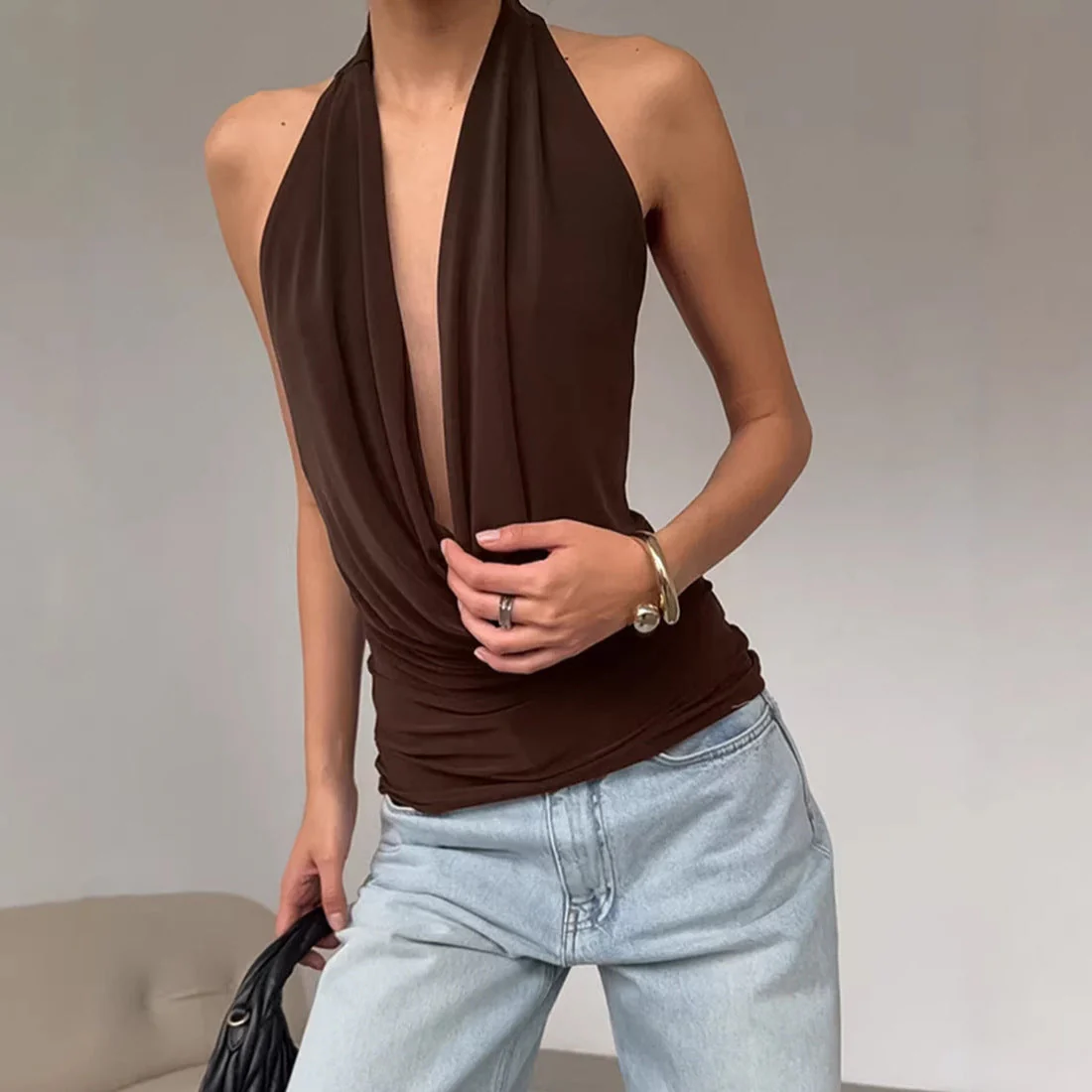 Designer Knitted Backless Boat-Neck Top Women’s Clothing - Image 2