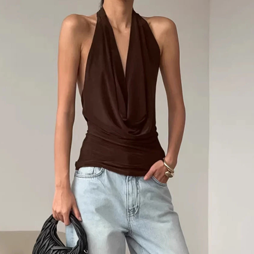 Designer Knitted Backless Boat-Neck Top Women’s Clothing - Image 4
