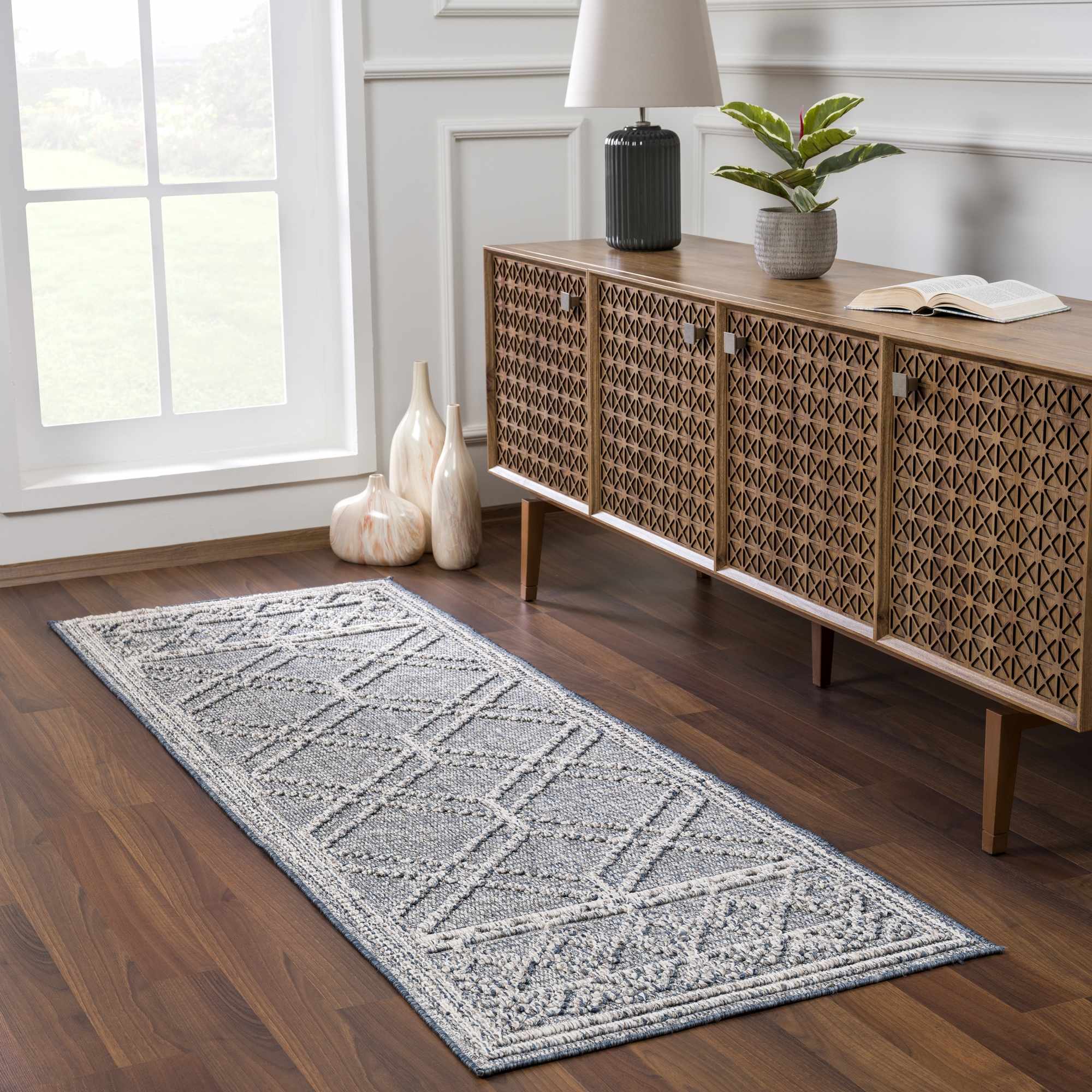 Diah Gray Blue & Bone Outdoor Area Rug - Clearance - Image 9