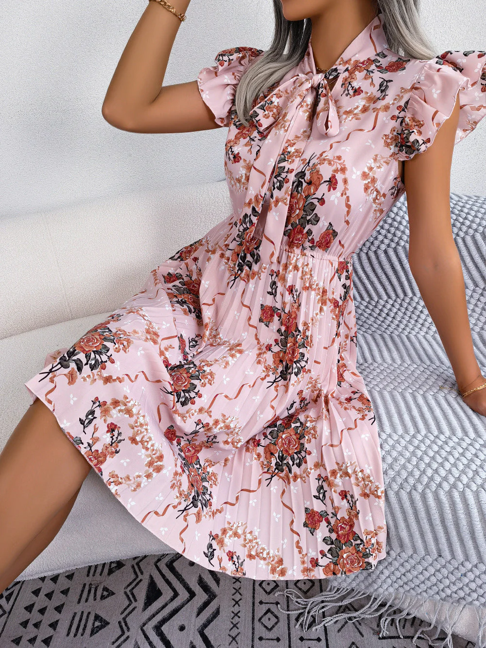 🌸 Dignified Flowers Lace-Up Waist Pleated Maxi Skirt - Image 2