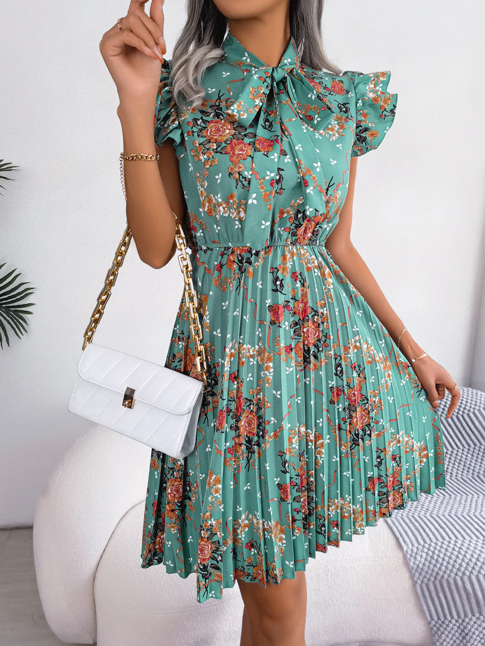 🌸 Dignified Flowers Lace-Up Waist Pleated Maxi Skirt - Image 3