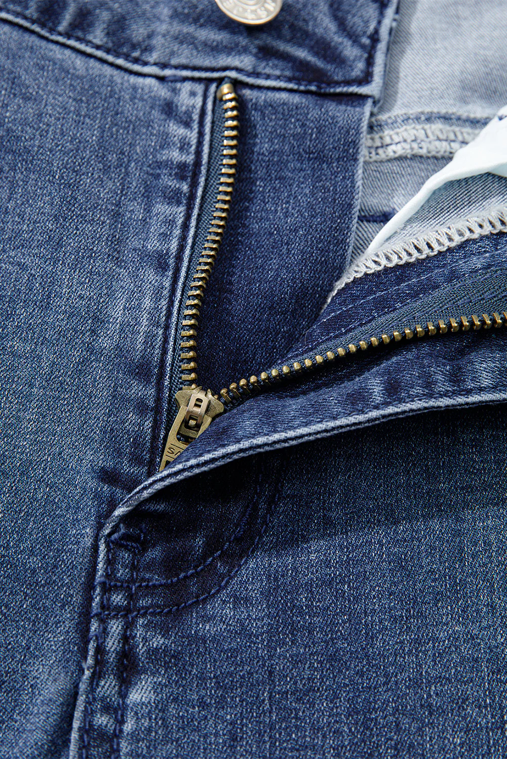 Dirty blue Button Zip High Waist Flared Hem Jeans - Image 7