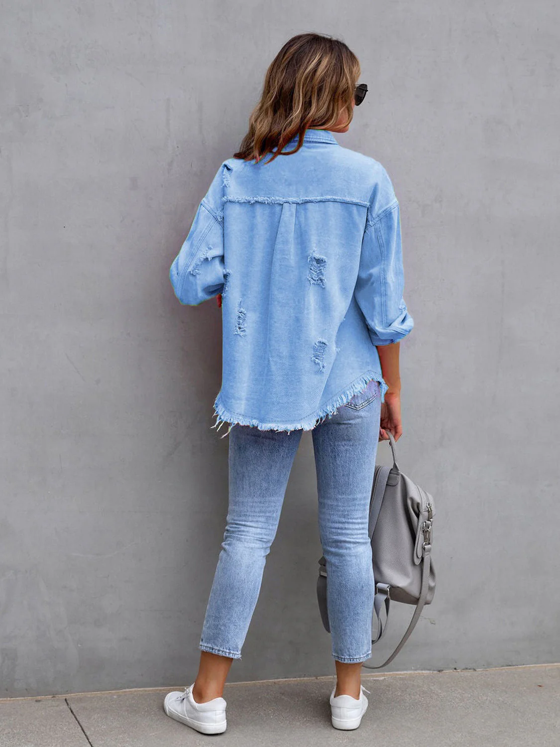Distressed Drop Shoulder Denim Jacket - Image 35
