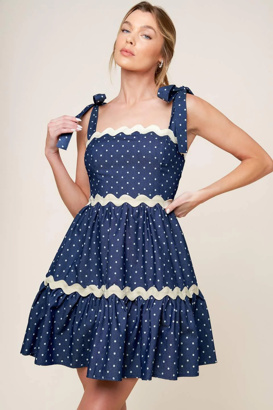 Divinely Dotted Woven Mini Dress - Image 4