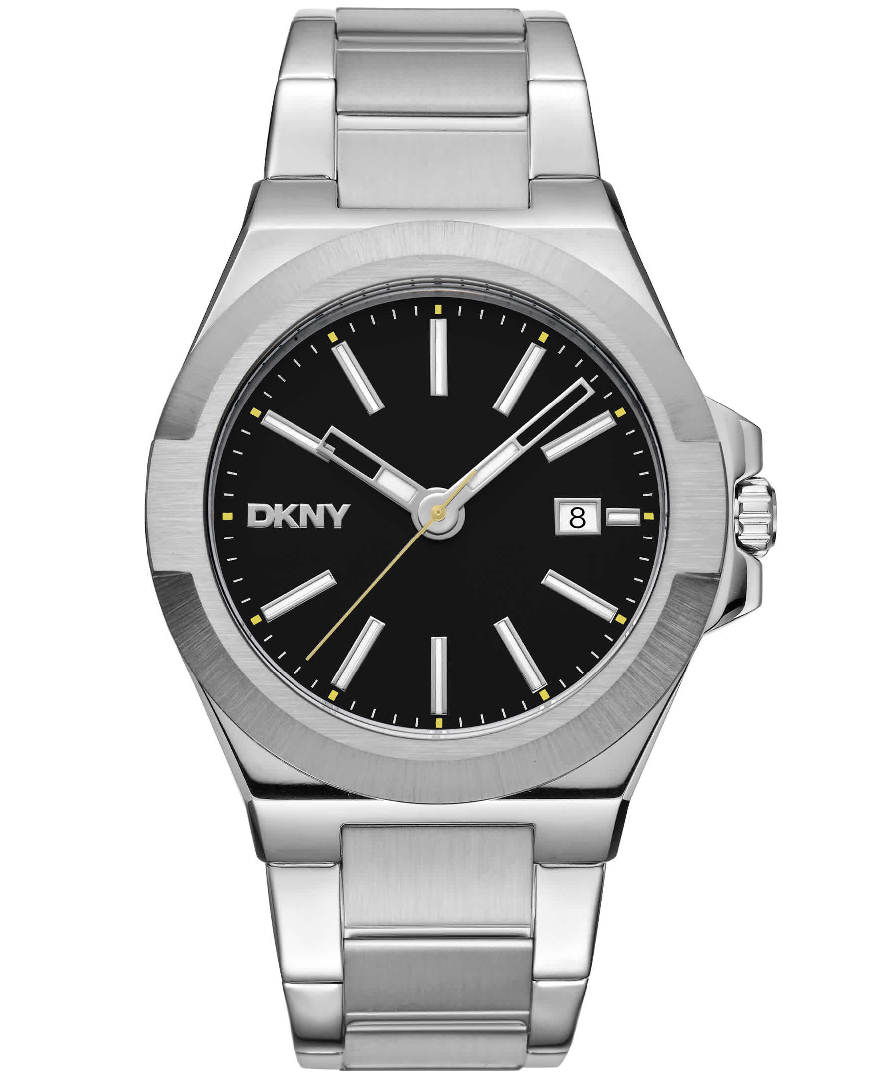 Dkny Men Watch, Silver Color Case, Black Dial, Stainless Steel Metal Bracelet, 3 Hands Date, 10 Atm