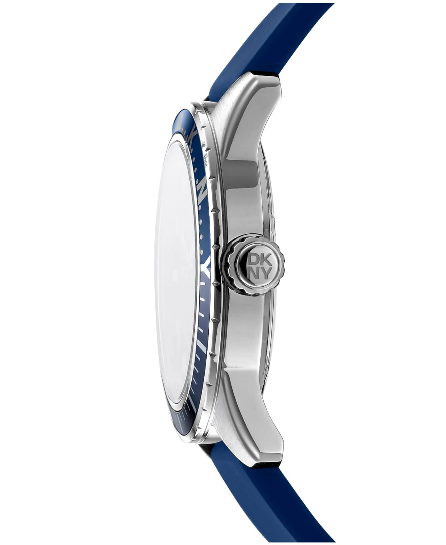 Dkny Men Watch, Silver Color Case, Dark Blue Dial, Blue Silicone Strap, 3 Hands Date, 10 Atm - Image 2