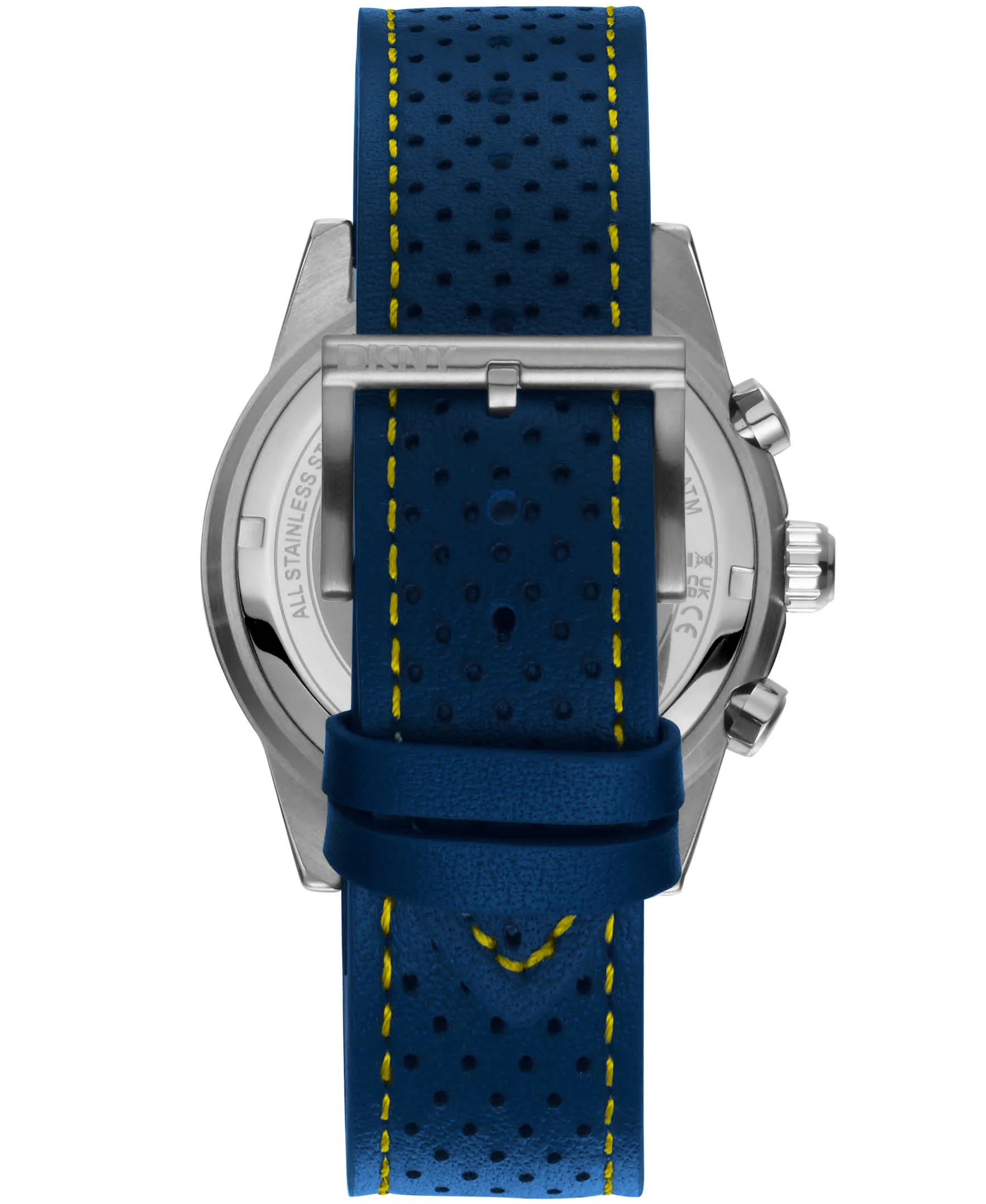 Dkny Men Watch, Silver Color Case, Dark Blue Dial, Dark Blue Leather Strap, Chronograph, 10 Atm - Image 2