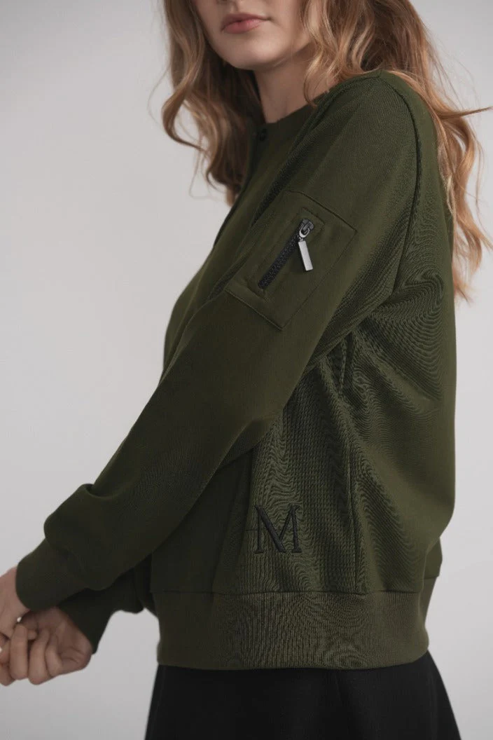Dolman Sleeve Button Sweatshirt - Khaki - Image 3
