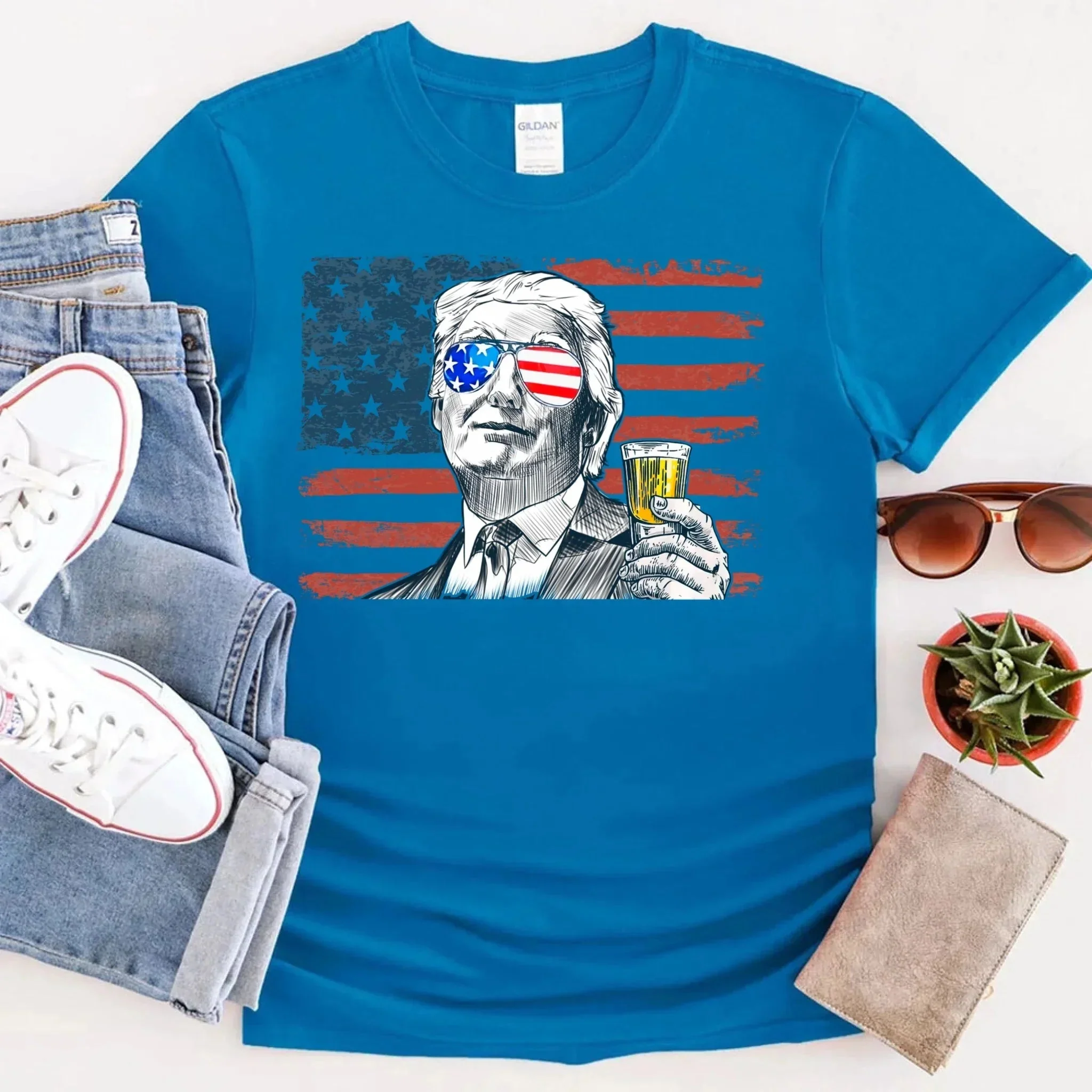 Donald Trump Drinking Party T Shirt Crew Neck Unisex - Image 13