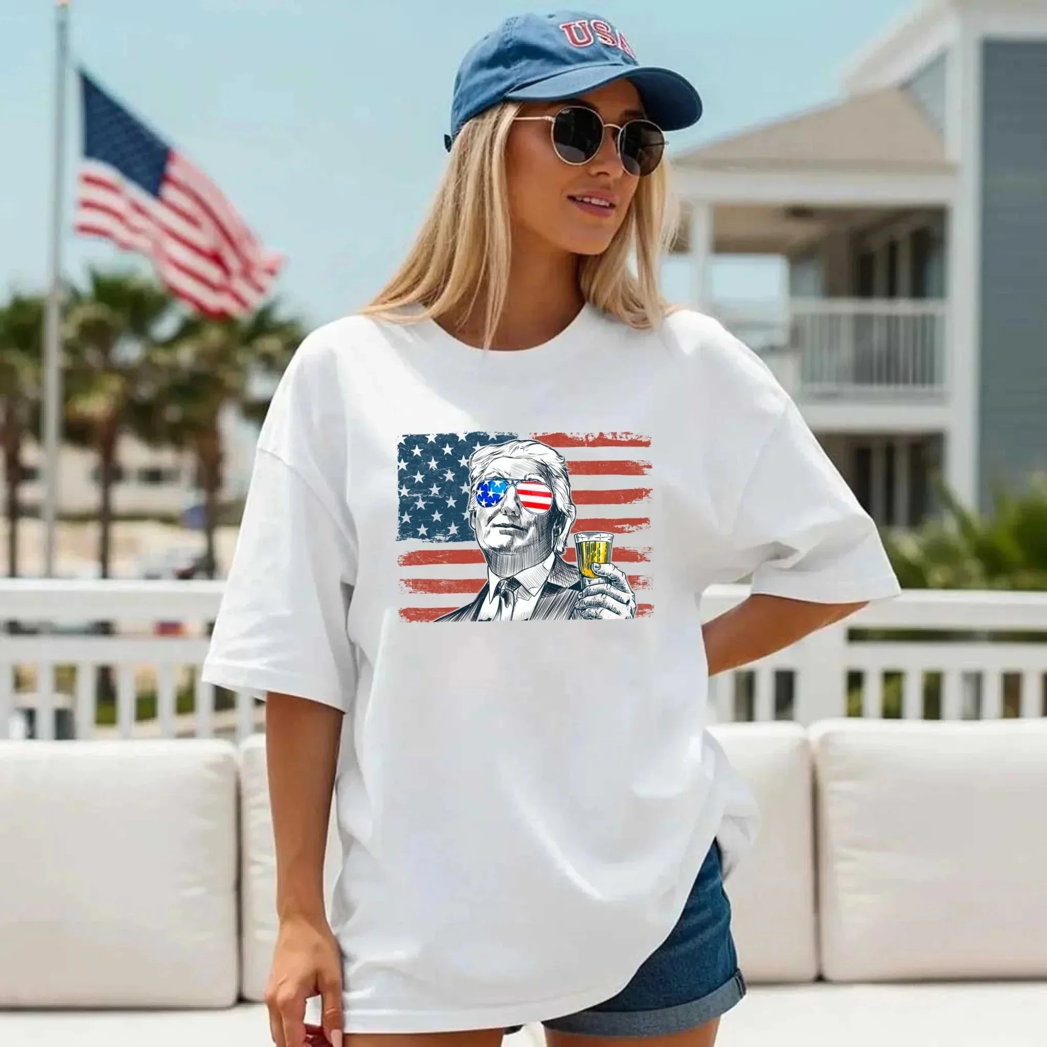 Donald Trump Drinking Party T Shirt Crew Neck Unisex - Image 15