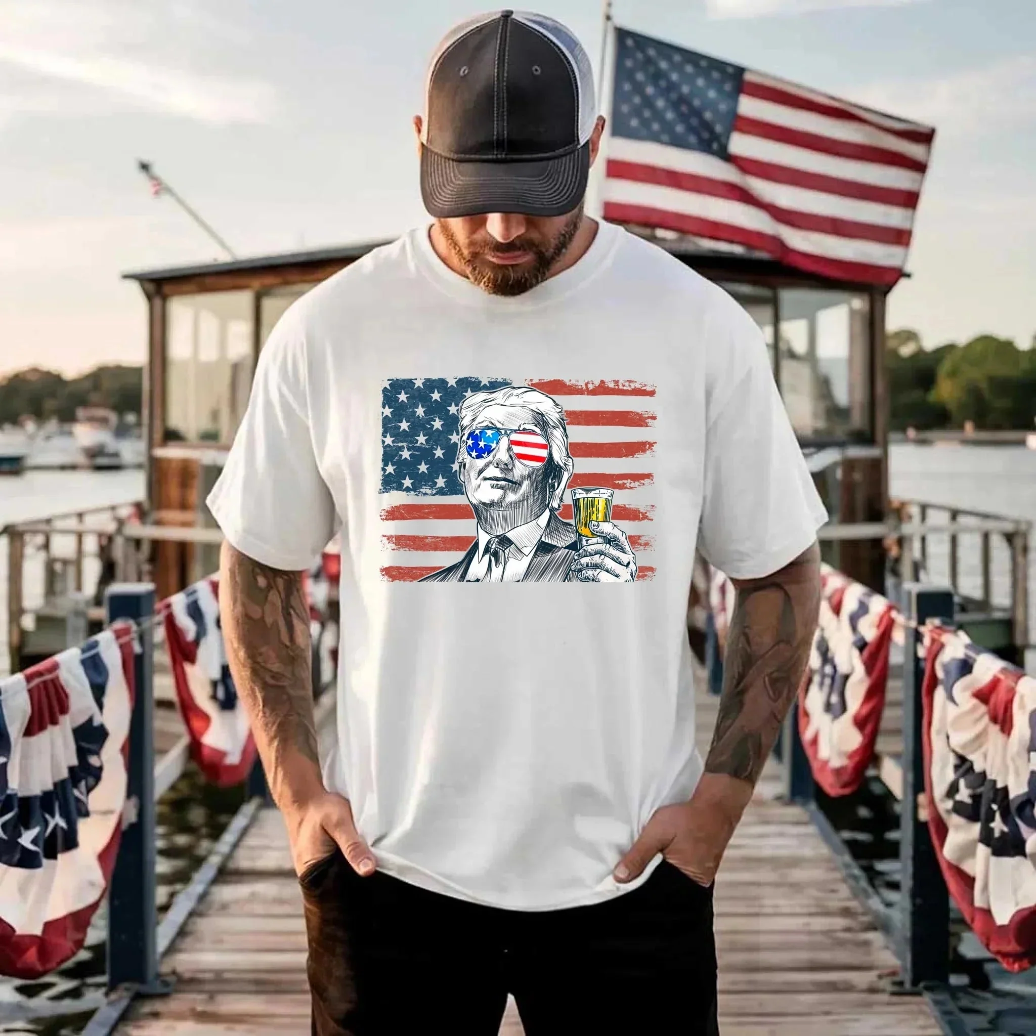 Donald Trump Drinking Party T Shirt Crew Neck Unisex - Image 16