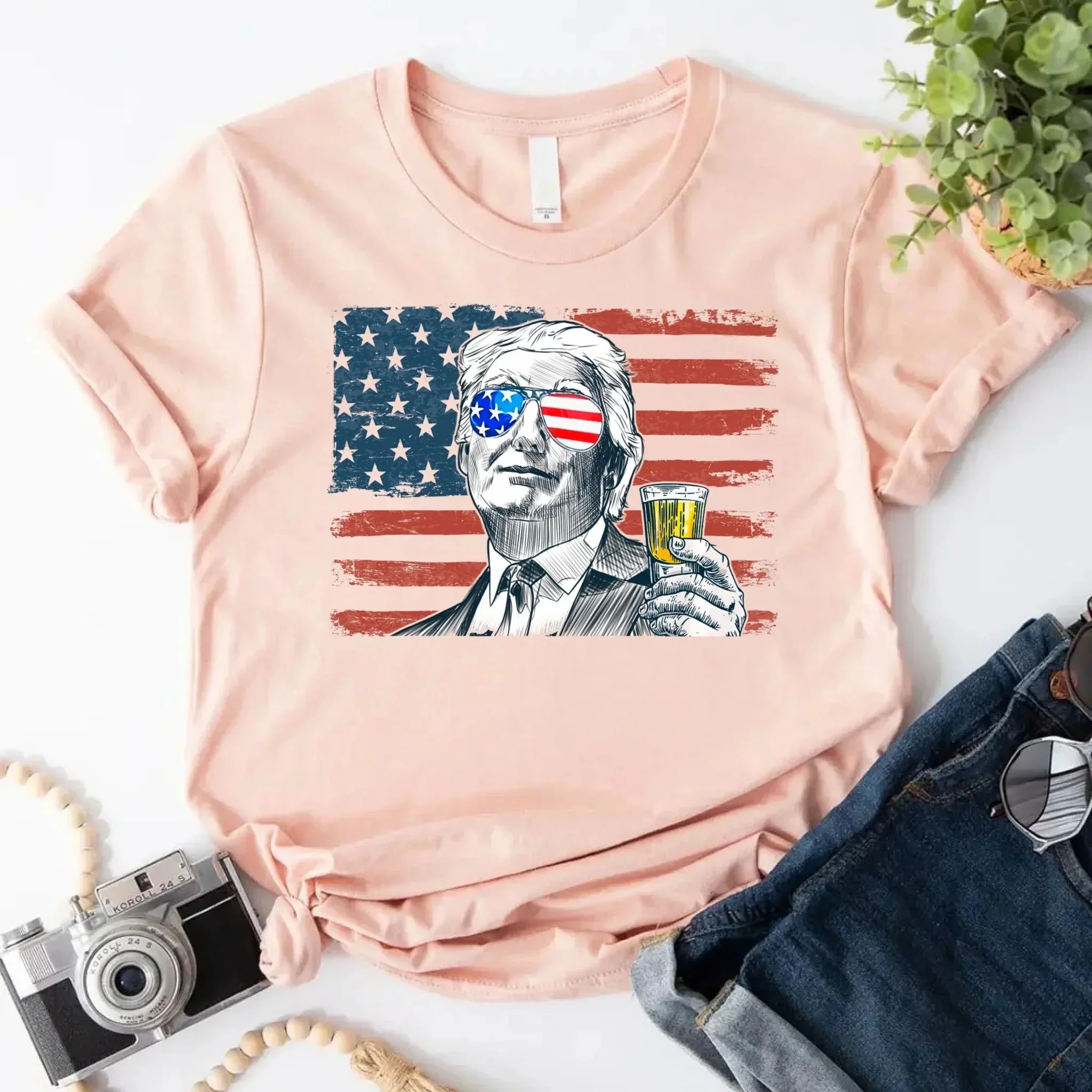 Donald Trump Drinking Party T Shirt Crew Neck Unisex - Image 2