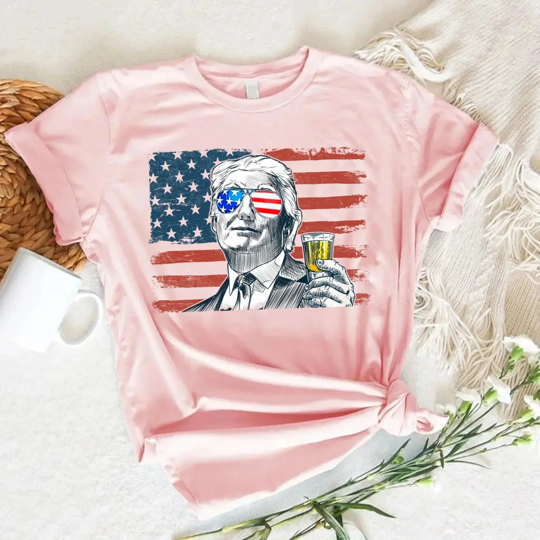 Donald Trump Drinking Party T Shirt Crew Neck Unisex - Image 8