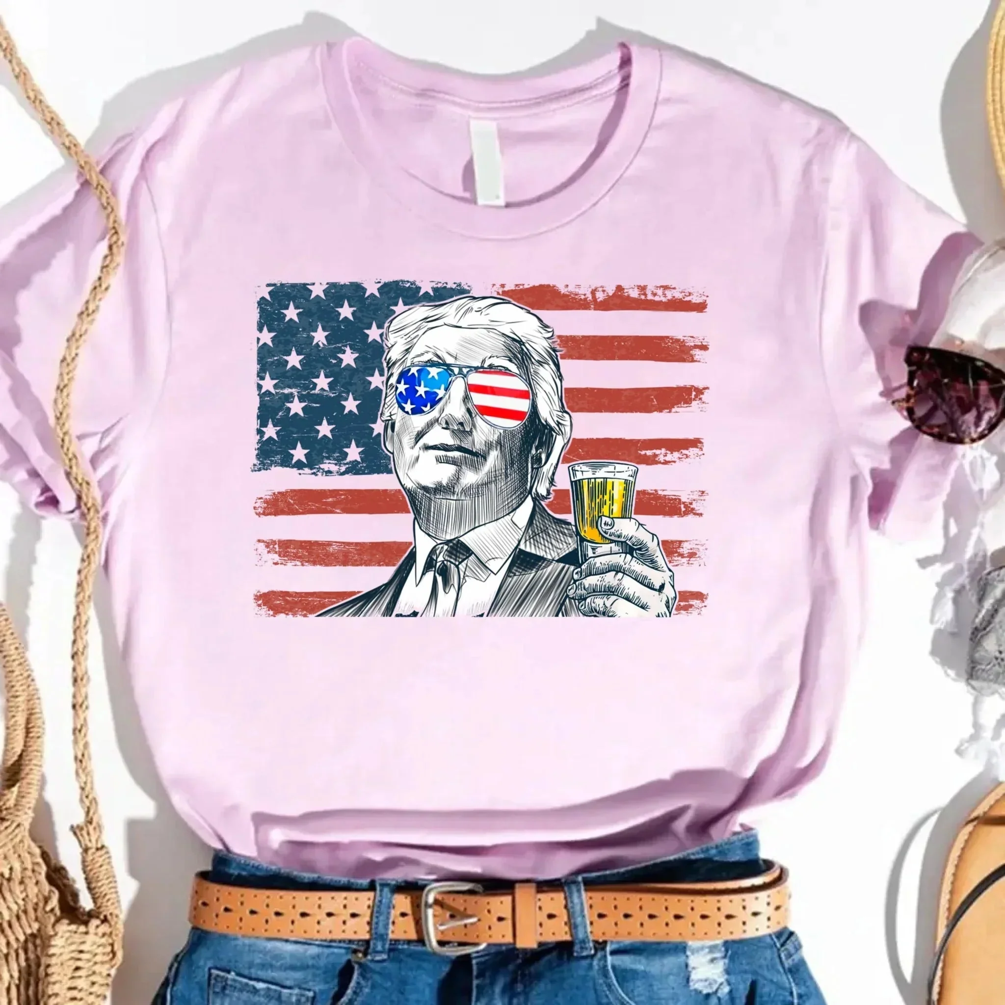 Donald Trump Drinking Party T Shirt Crew Neck Unisex - Image 9
