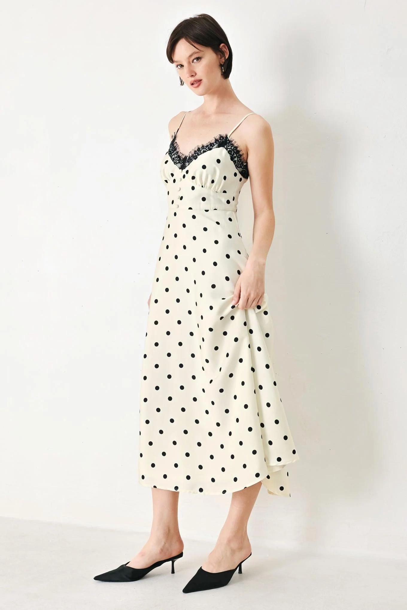 Dotty Sweetheart Woven Midi Dress - Image 5