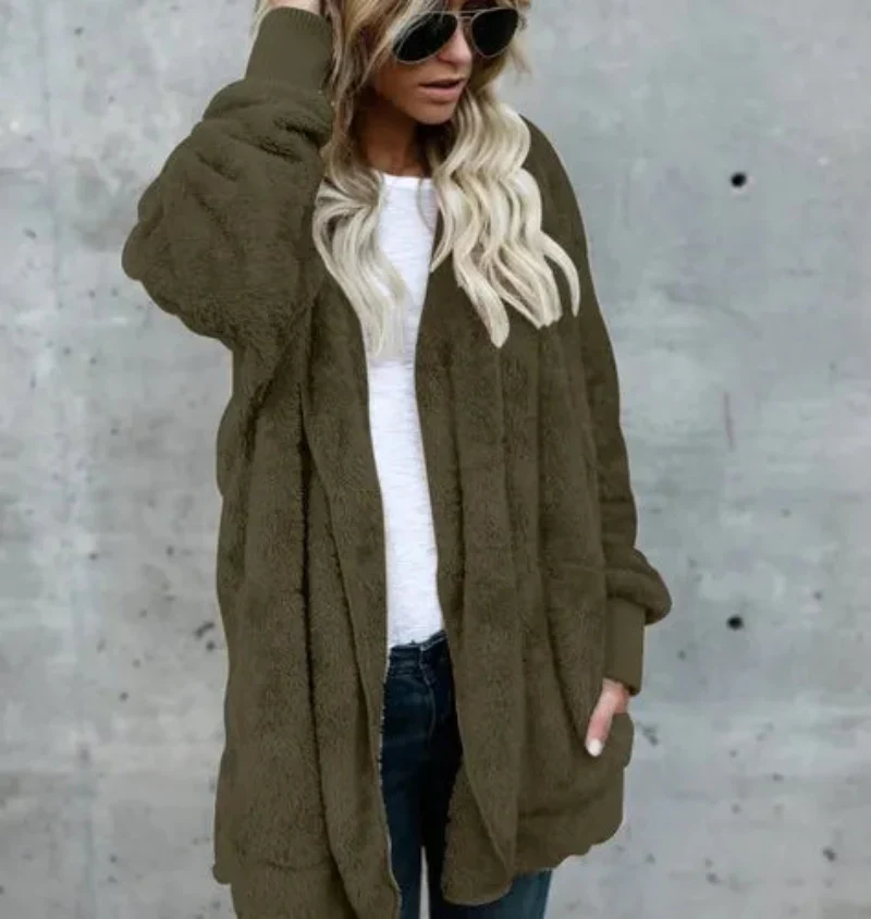 Double Fleece Plush Hooded Cardigan Jacket Women - Image 15