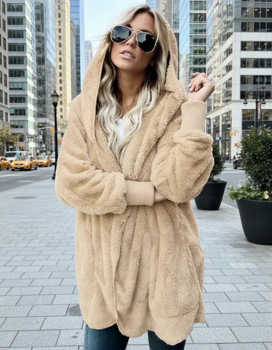 Double Fleece Plush Hooded Cardigan Jacket Women - Image 16