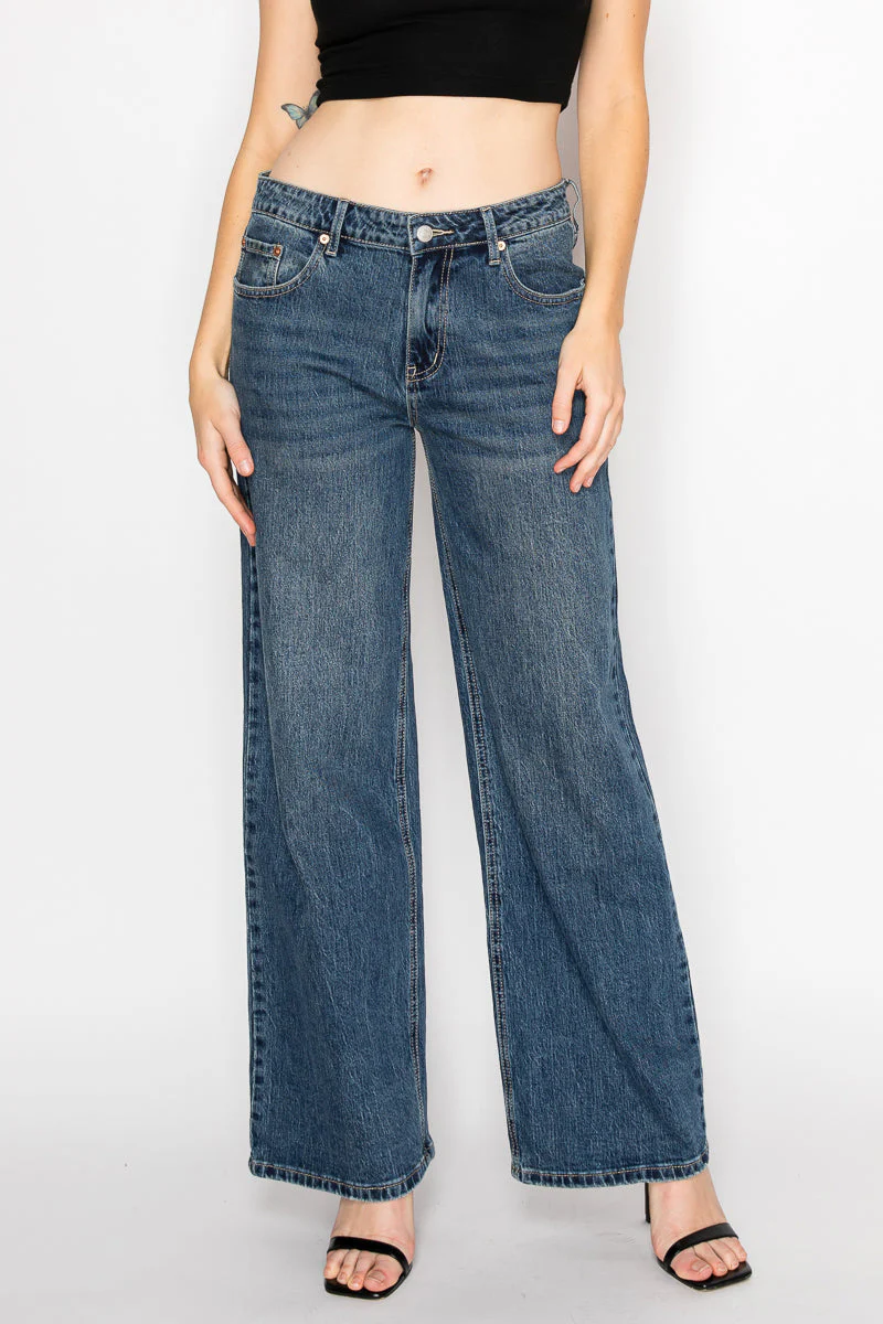 Double Snap On Waistband Layered Ultra High Rise Wide Jeans - Image 10