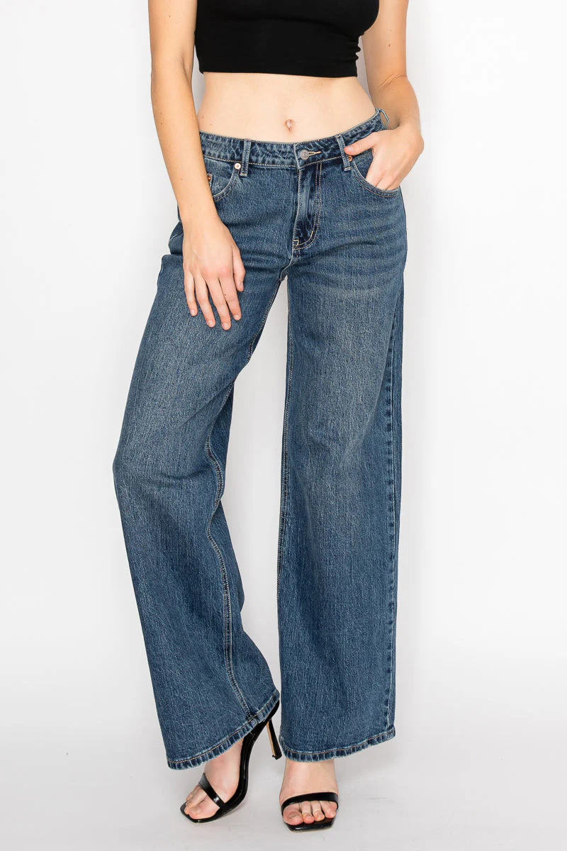 Double Snap On Waistband Layered Ultra High Rise Wide Jeans - Image 21