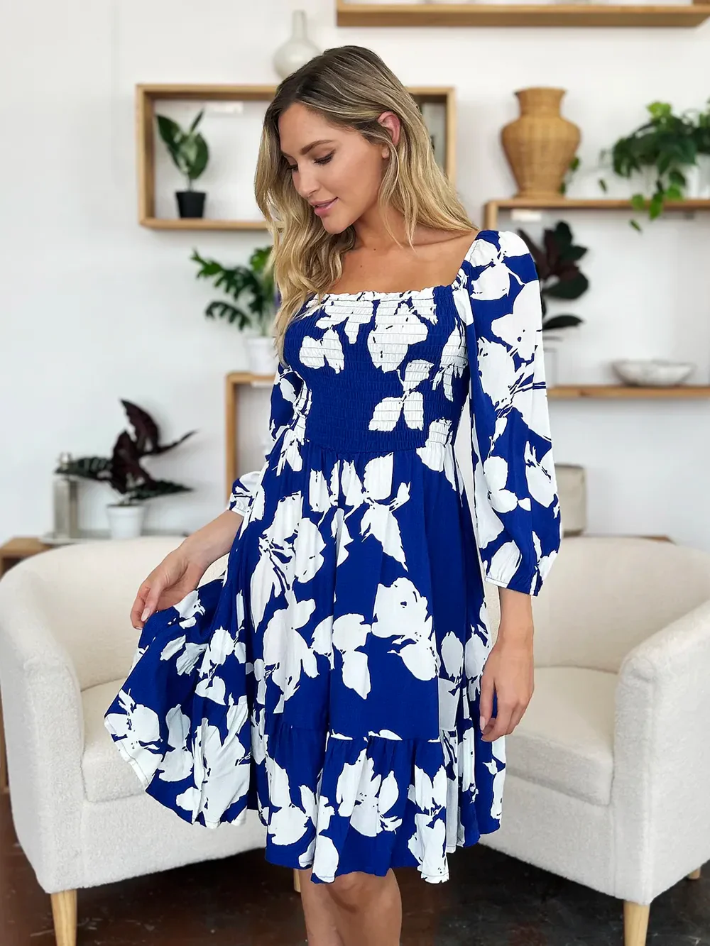 Double Take Full Size Floral Ruffle Hem Smocked Dress with Pockets - Image 18