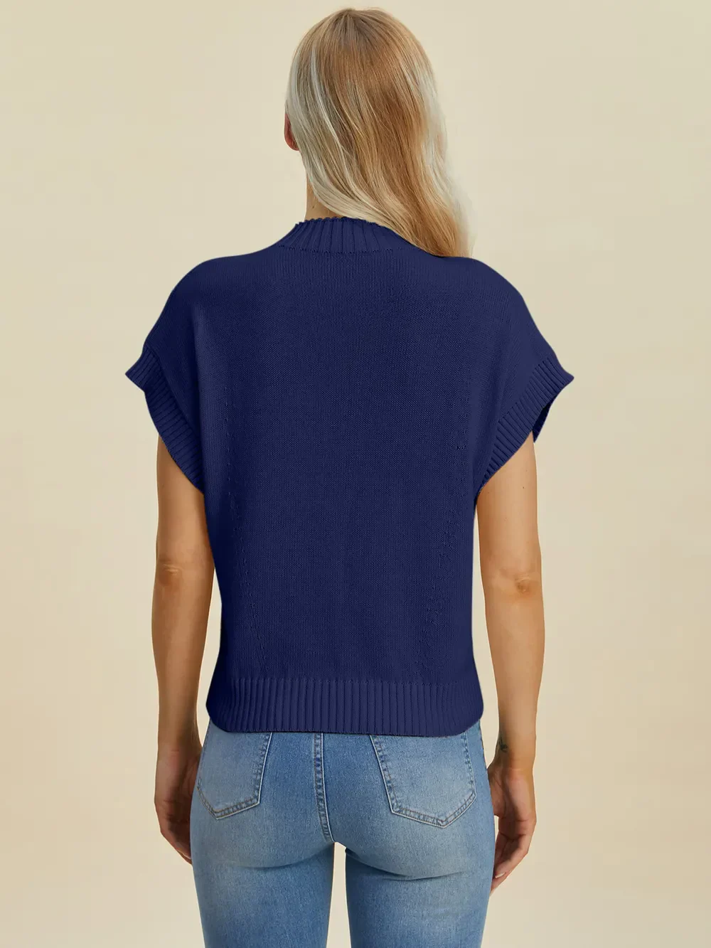 Double Take Full Size Mock Neck Short Sleeve Sweater - Image 7
