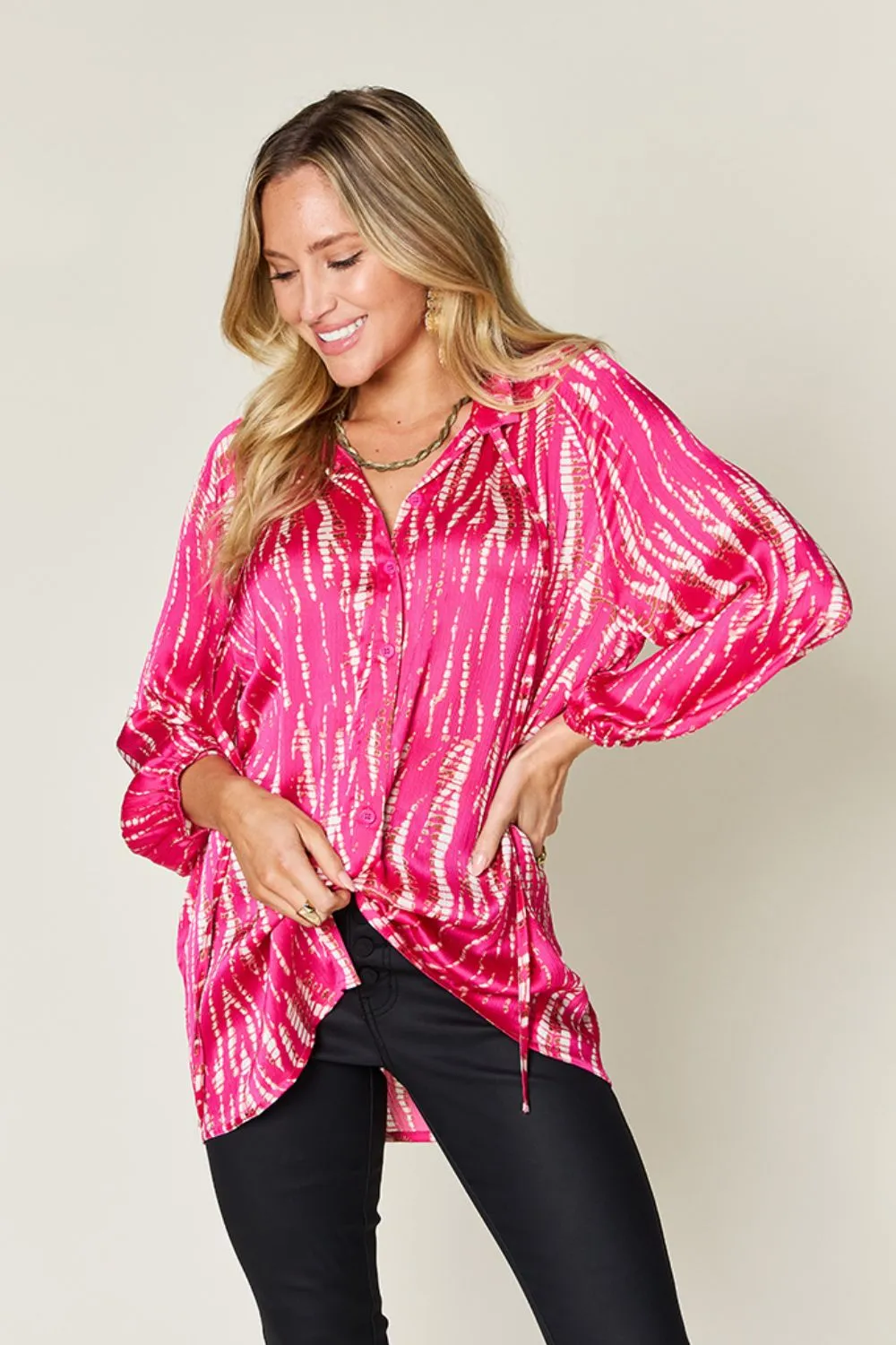Double Take Full Size Printed Button Up Long Sleeve Shirt - Image 3
