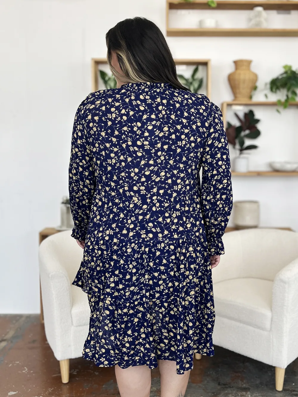 Double Take Full Size Printed Ruffle Hem Long Sleeve Tiered Dress - Image 10
