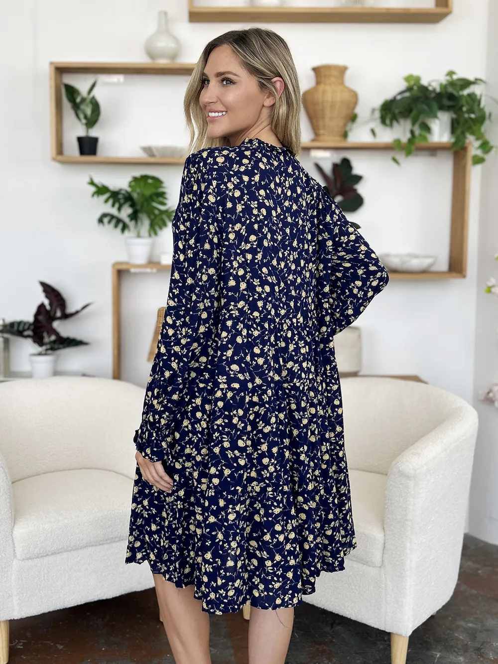 Double Take Full Size Printed Ruffle Hem Long Sleeve Tiered Dress - Image 15