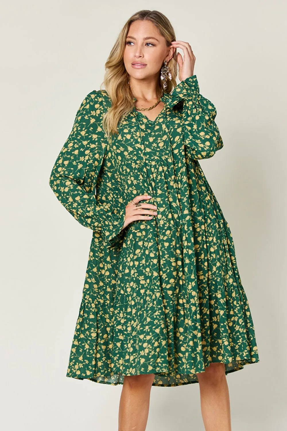 Double Take Full Size Printed Ruffle Hem Long Sleeve Tiered Dress - Image 17