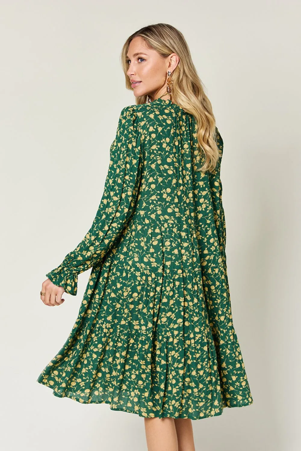 Double Take Full Size Printed Ruffle Hem Long Sleeve Tiered Dress - Image 18