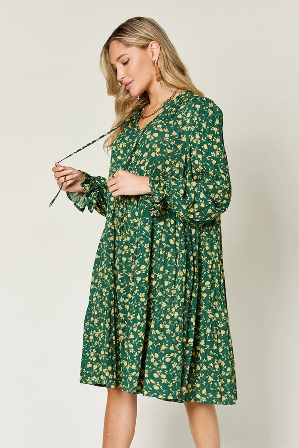 Double Take Full Size Printed Ruffle Hem Long Sleeve Tiered Dress - Image 19