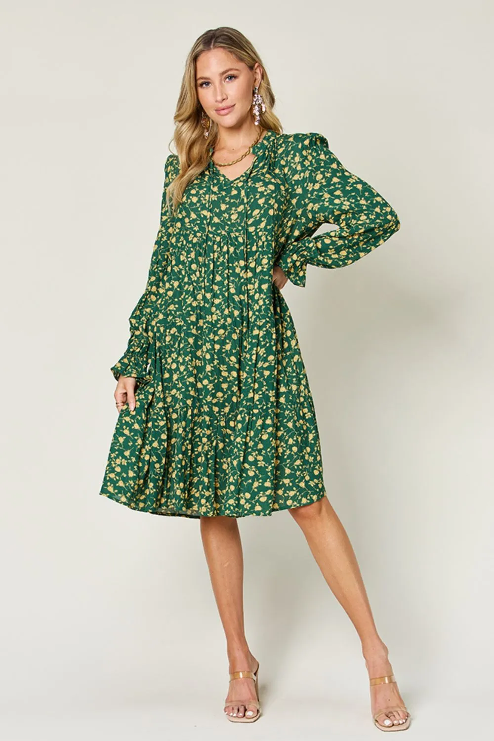 Double Take Full Size Printed Ruffle Hem Long Sleeve Tiered Dress - Image 21