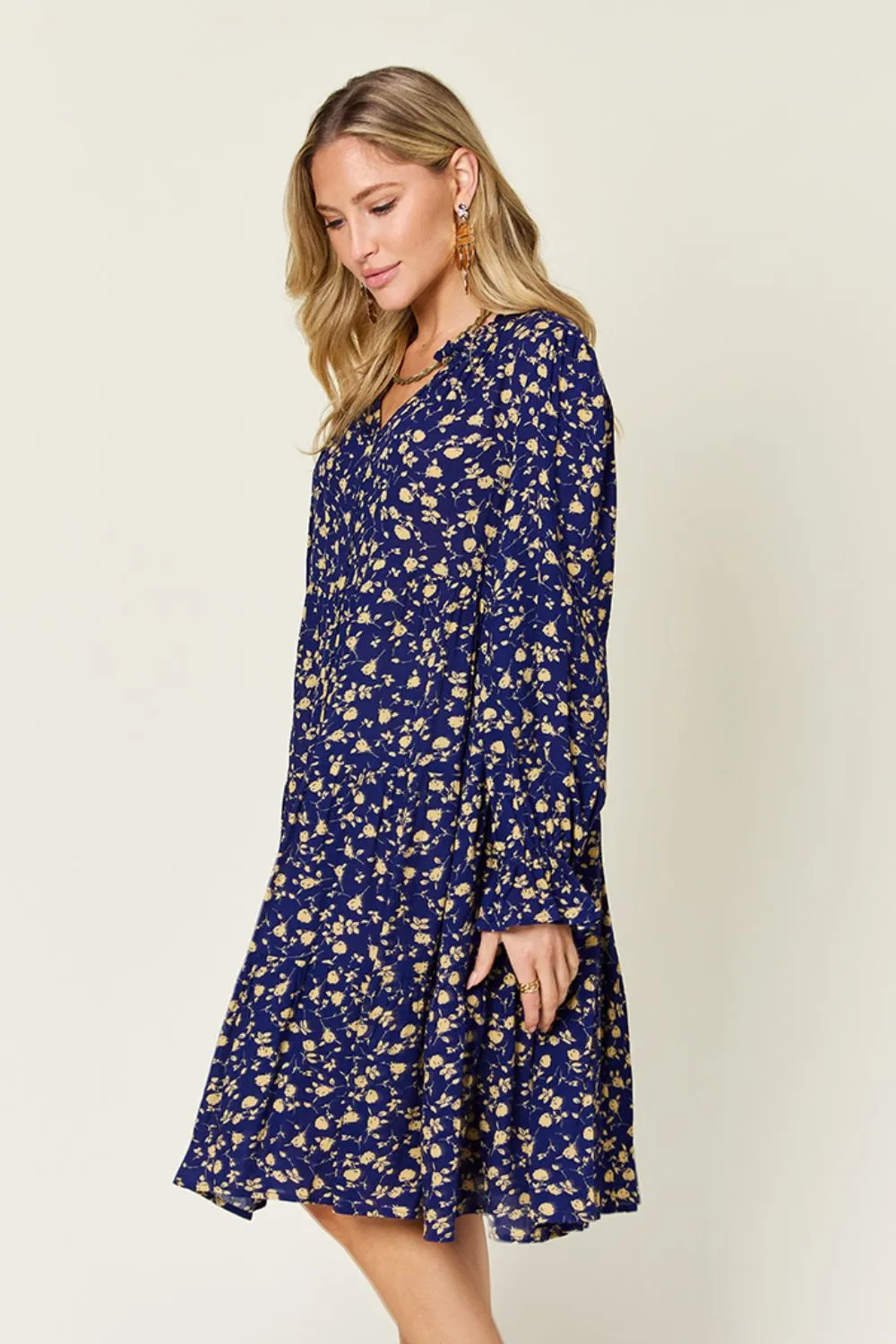 Double Take Full Size Printed Ruffle Hem Long Sleeve Tiered Dress - Image 3